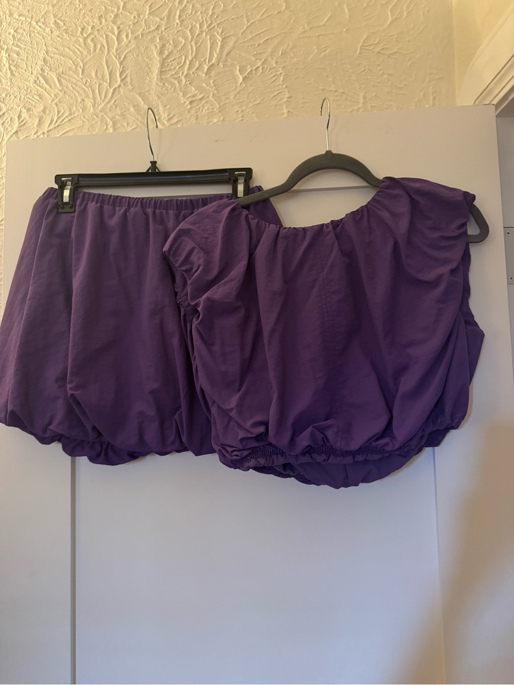 Women's Purple Elastic-Bubble A-Line Skirt Set